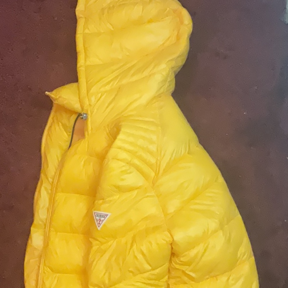 Guess Yellow Puffer Jacket with Hood